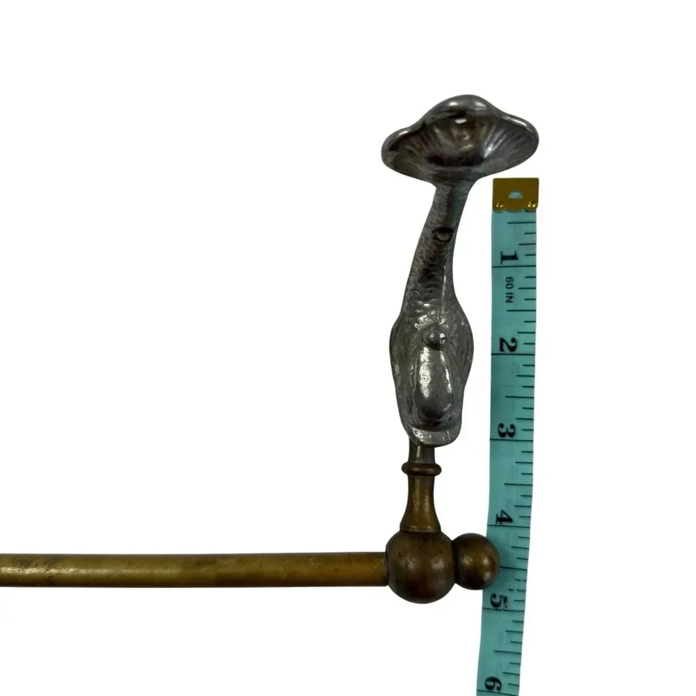 Vintage Koi Fish Dolphin Heraldic Brass Towel Bar Rack Holder MCM 14.5W